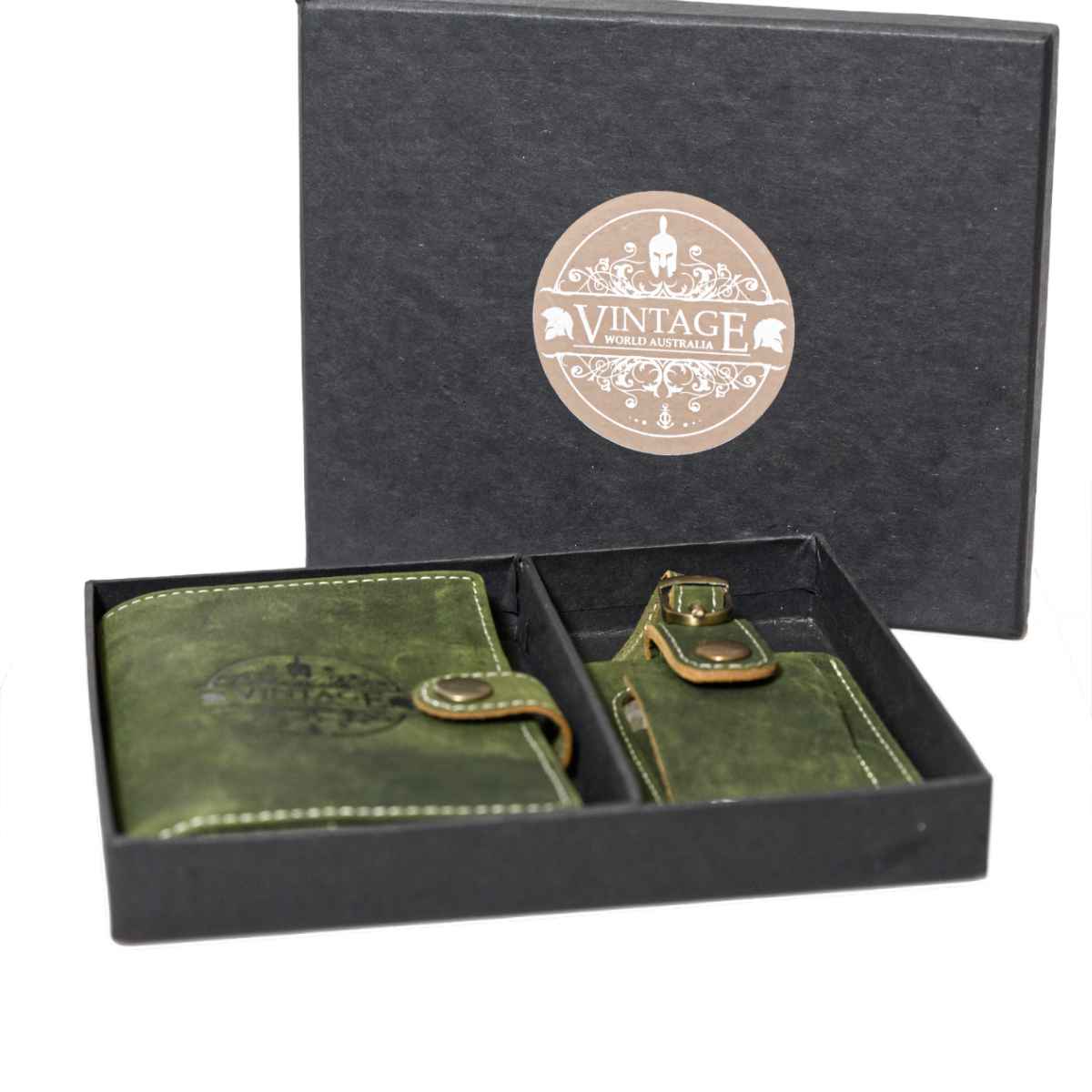 Handmade Leather Passport Cover & Luggage Tag Set - Green - Vintage World Australia - 3
