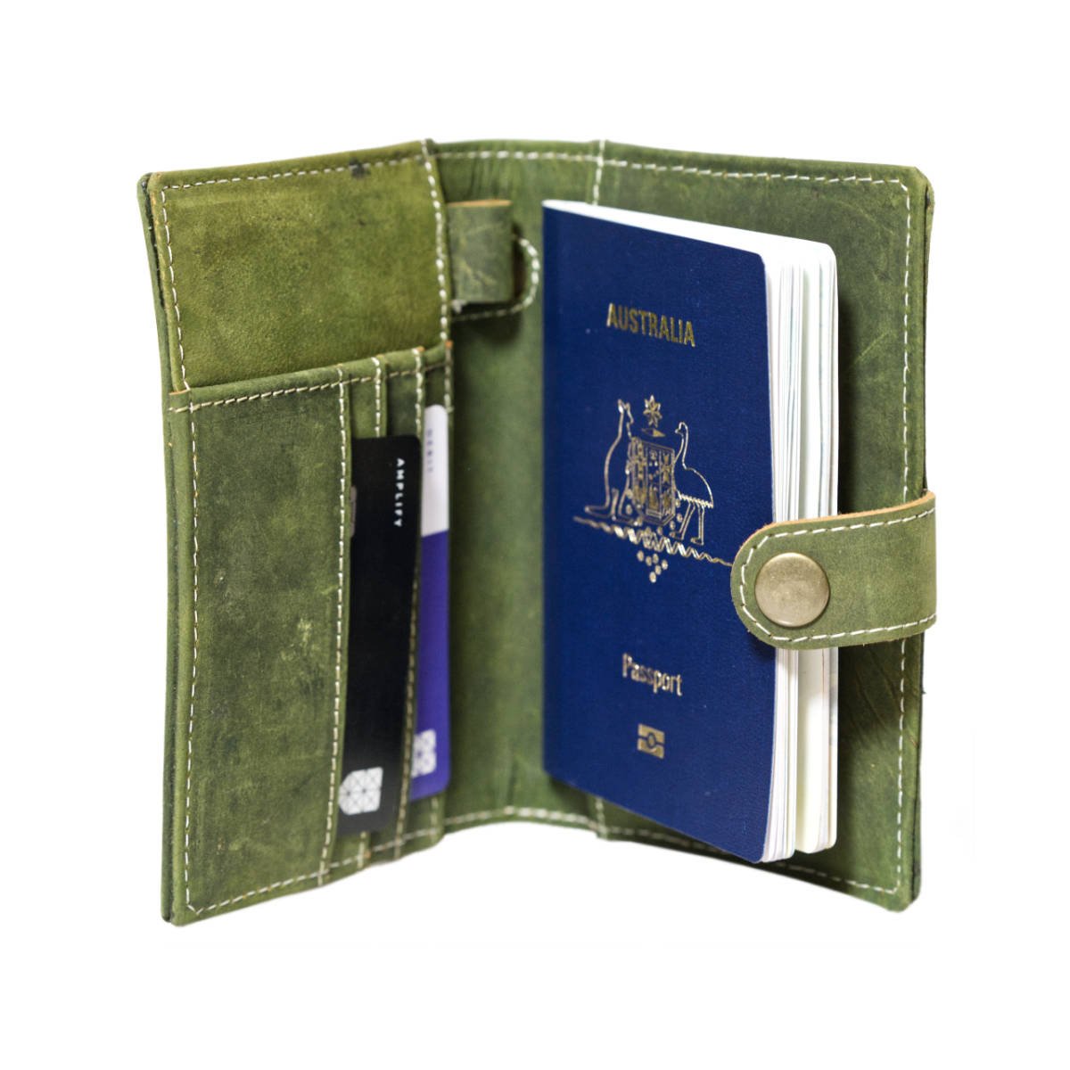 Handmade Leather Passport Cover & Luggage Tag Set - Green - Vintage World Australia - 2