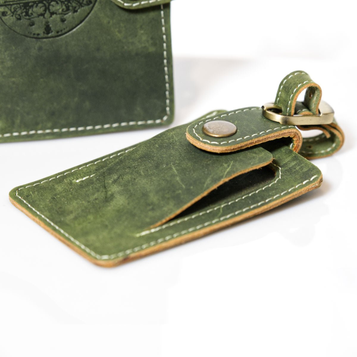 Handmade Leather Passport Cover & Luggage Tag Set - Green - Vintage World Australia - 6