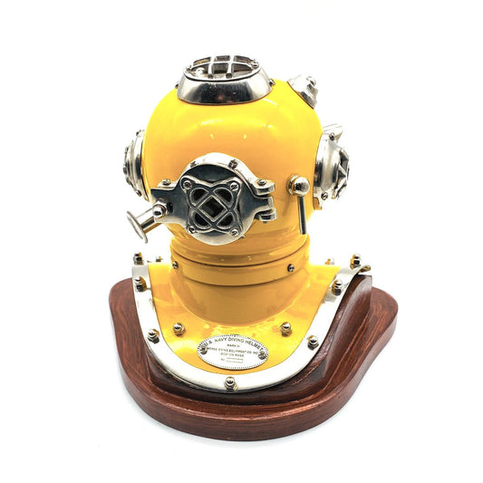 US Navy Mark V Diving Helmet Miniature 230mm - Yellow- (DH100C) - Vintage World Australia - 1