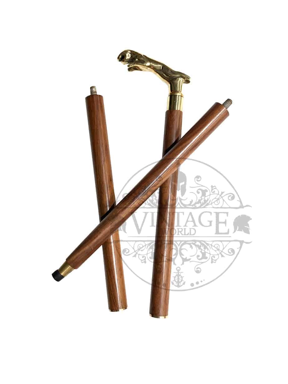 Brass Jaguar Handle Walking Stick (Gold Finish) - ( WS108A ) - Vintage World Australia - 2