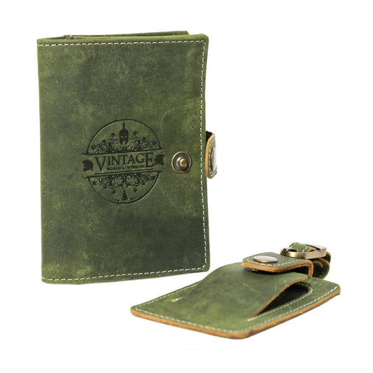 Handmade Leather Passport Cover & Luggage Tag Set - Green - Vintage World Australia - 1