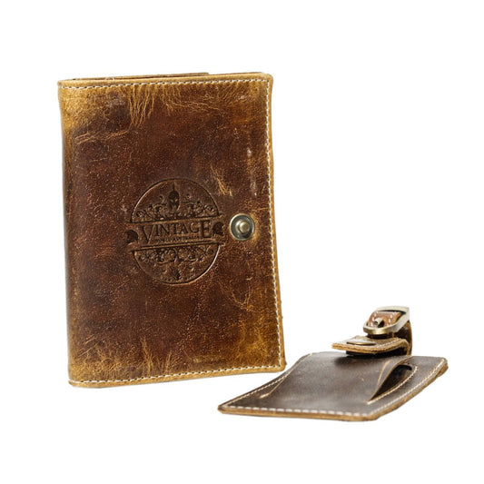 Handmade Leather Passport Cover & Luggage Tag Set - Brown - Vintage World Australia - 1