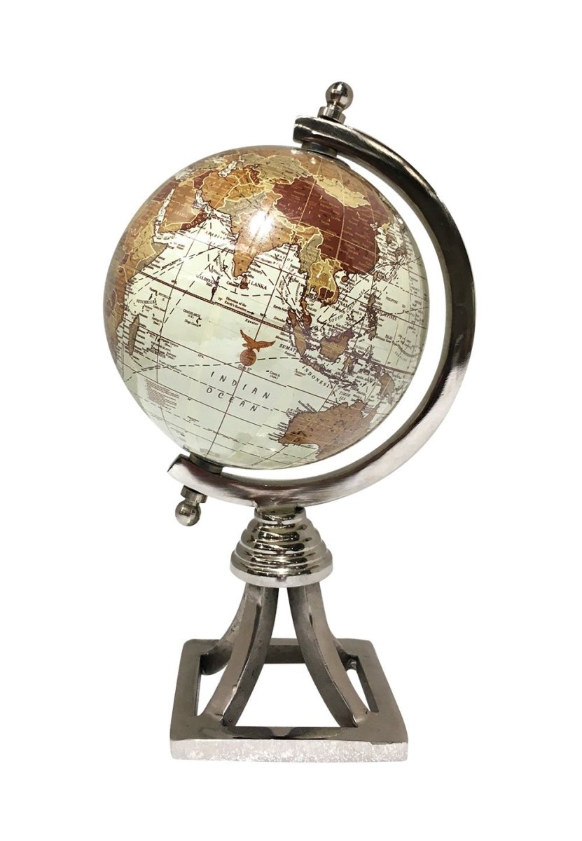 Nickel Square Stand World Globe - 270mm - (WG106) - Vintage World Australia - 1