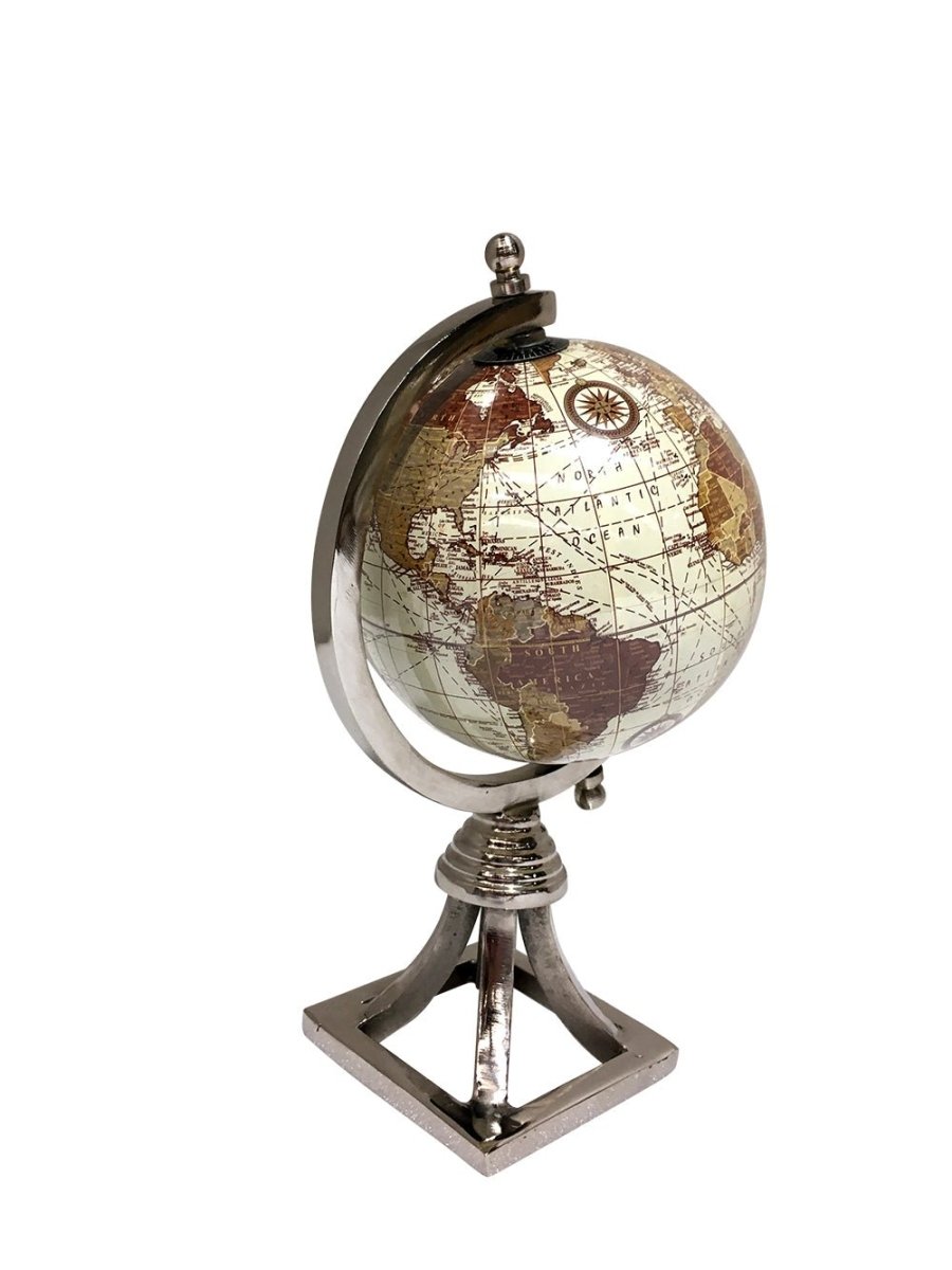 Nickel Square Stand World Globe - 270mm - (WG106) - Vintage World Australia - 2