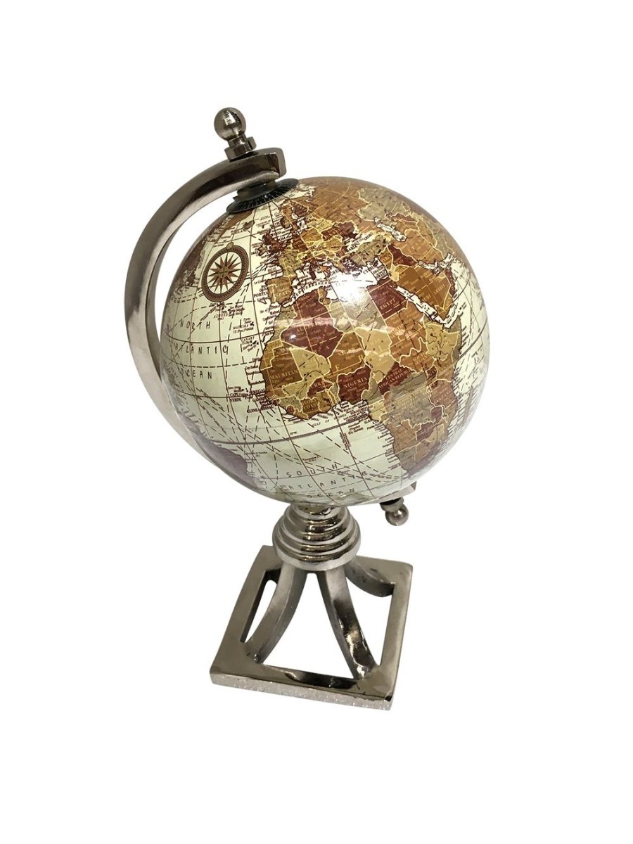 Nickel Square Stand World Globe - 270mm - (WG106) - Vintage World Australia - 3