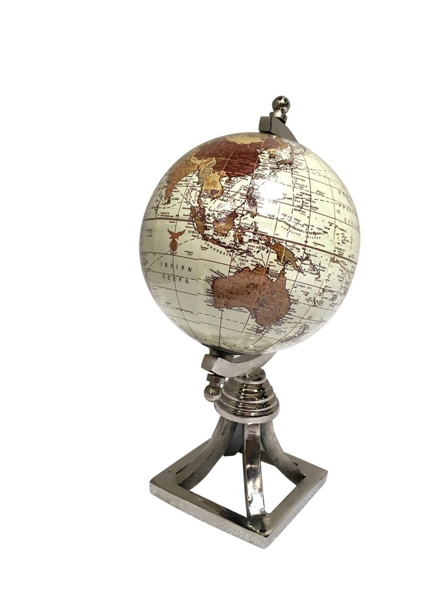 Nickel Square Stand World Globe - 270mm - (WG106) - Vintage World Australia - 4