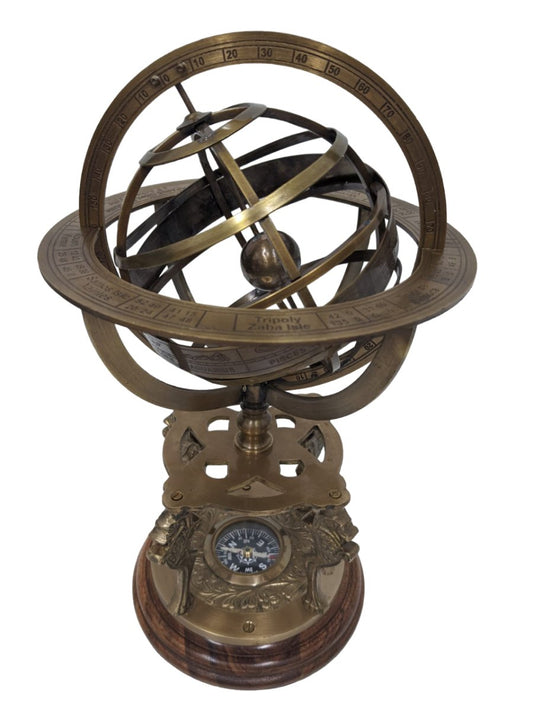Brass Armillary Sphere 300mm (with compass on base) - Vintage World Australia - 1