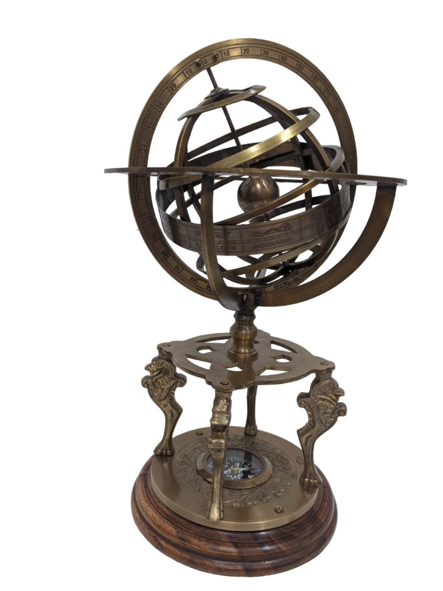 Brass Armillary Sphere 300mm (with compass on base) - Vintage World Australia - 4