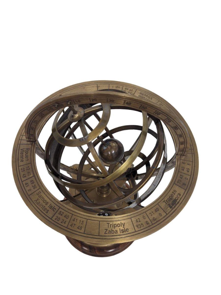 Brass Armillary Sphere 300mm (with compass on base) - Vintage World Australia - 2