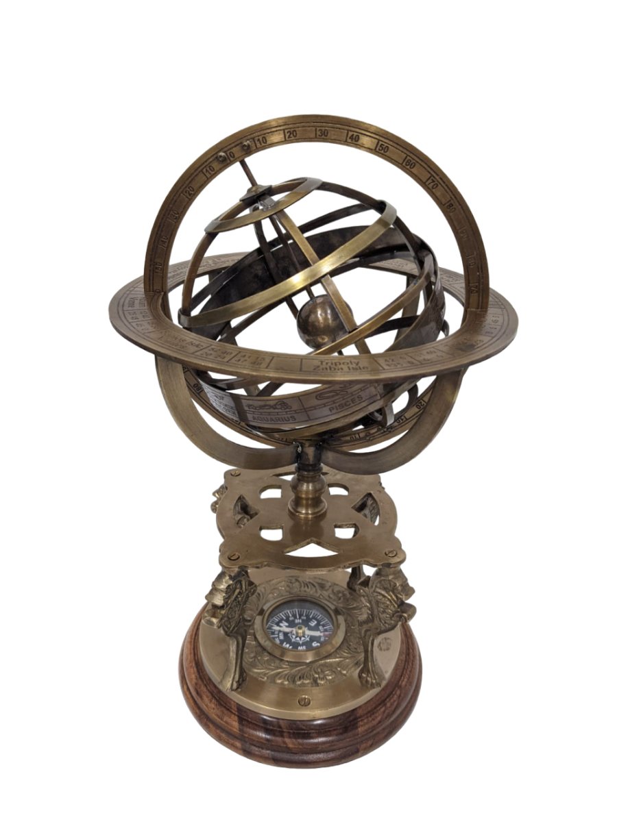 Brass Armillary Sphere 300mm (with compass on base) - Vintage World Australia - 7