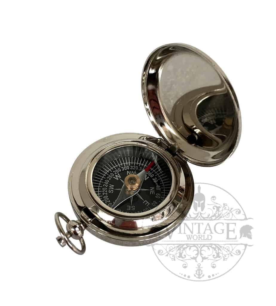 Nickel Flip Cover 45mm Pocket Compass - (CN111B) - Vintage World Australia - 2
