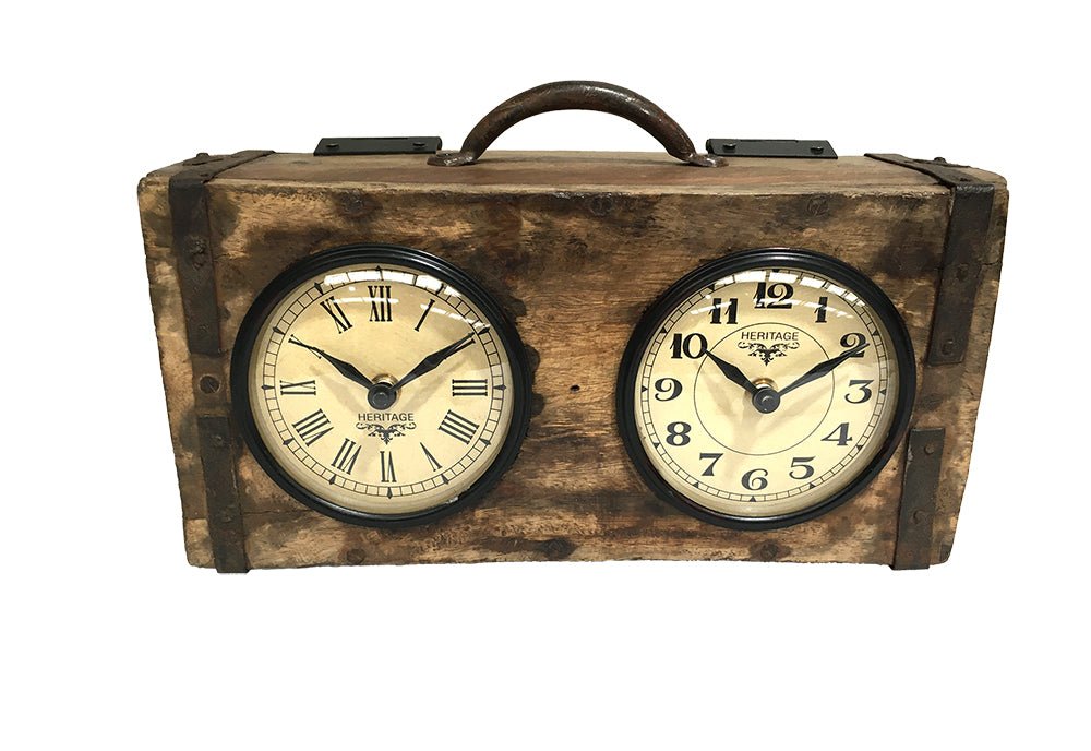 Table Clock - Brick Mould Dual Dial - (TC112) - Vintage World Australia - 1