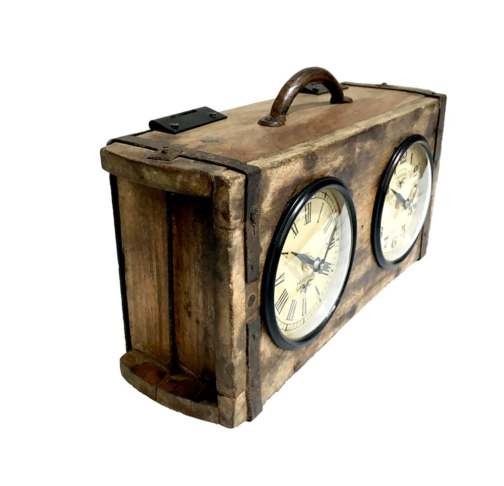 Table Clock - Brick Mould Dual Dial - (TC112) - Vintage World Australia - 2