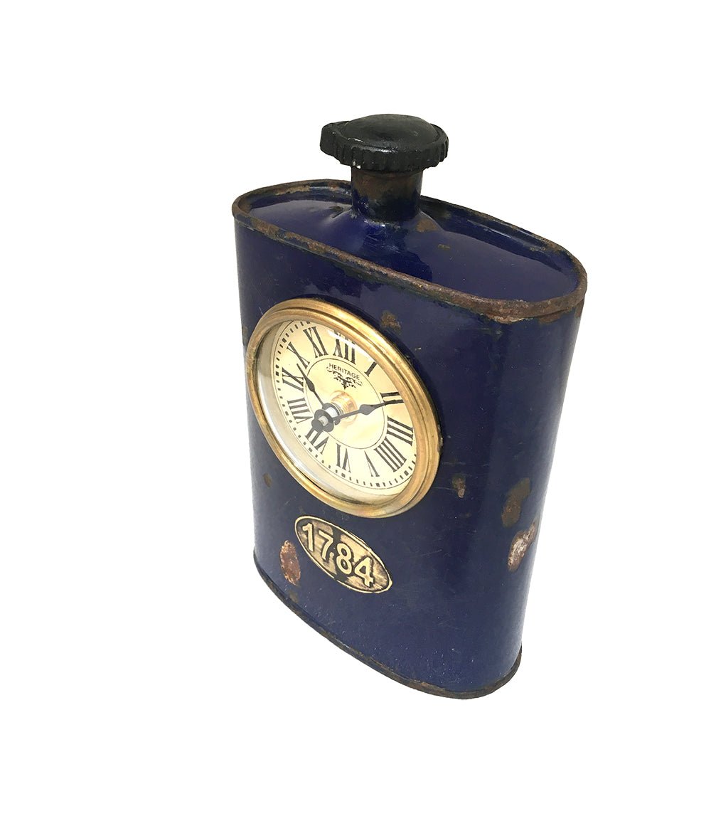Table Clock - Old Iron Drinking Flask - (TC105) - Vintage World Australia - 6