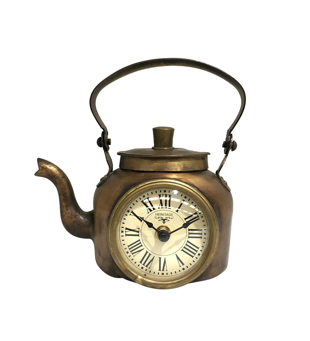 Table Clock - Old Brass Tea Kettle - ( TC109 ) - Vintage World Australia - 1