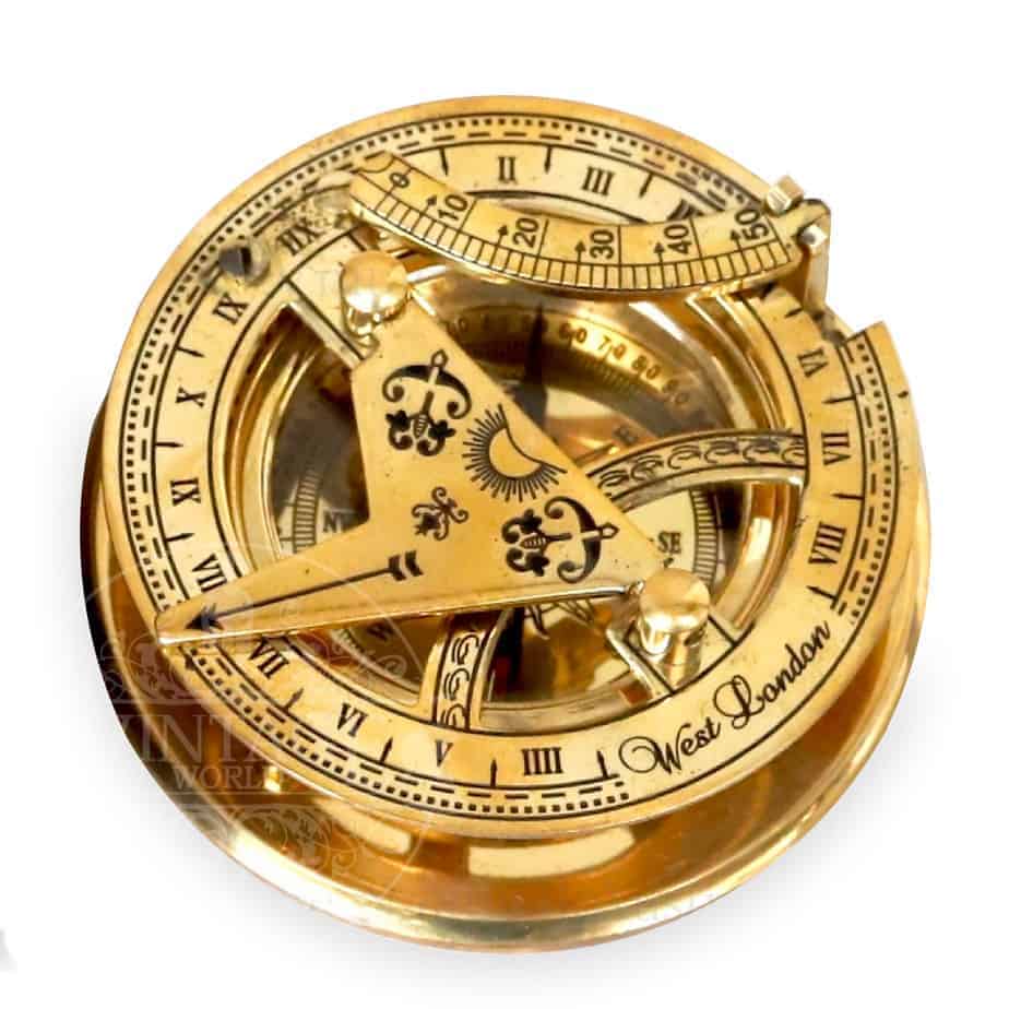 Polished Brass 60mm Sundial Compass - (SN107) - Vintage World Australia - 7