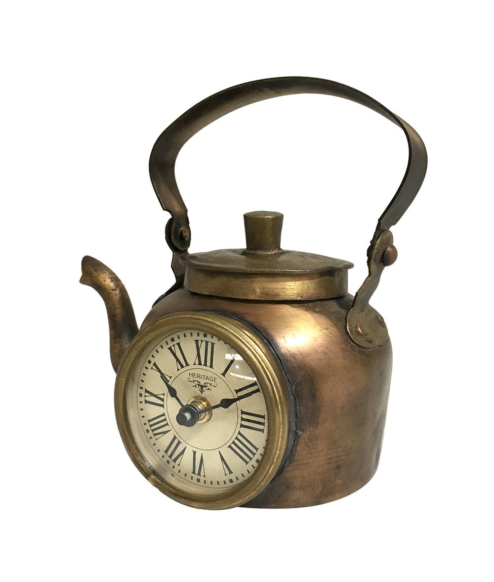 Table Clock - Old Brass Tea Kettle - ( TC109 ) - Vintage World Australia - 2