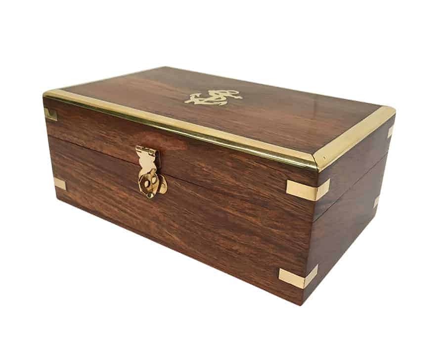 Large Jewellery Box – wood & brass / nautical theme