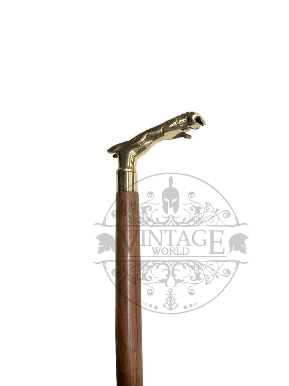 Brass Jaguar Handle Walking Stick (Gold Finish) - ( WS108A )