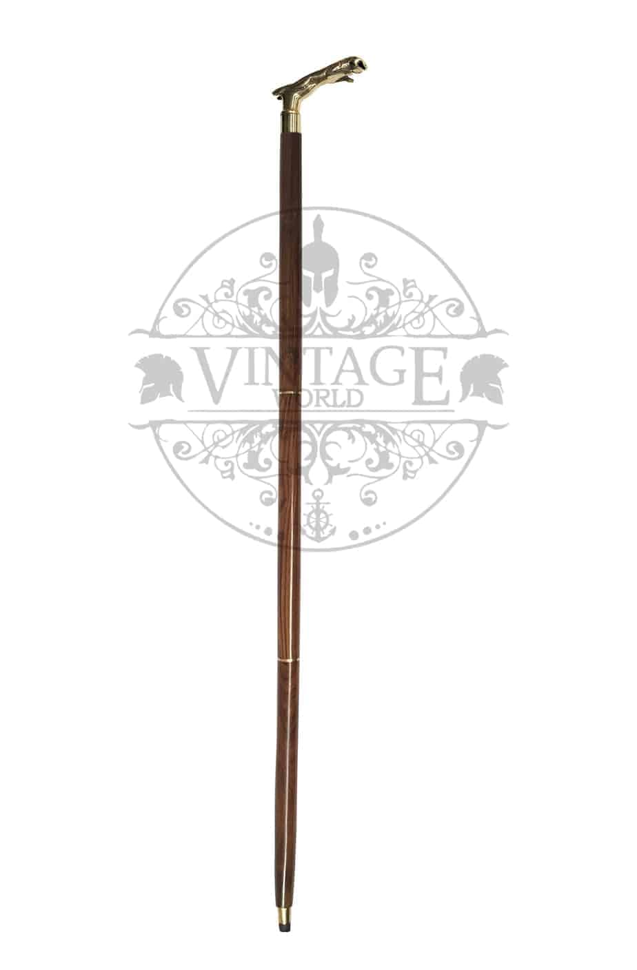 Brass Jaguar Handle Walking Stick (Gold Finish) - ( WS108A ) - Vintage World Australia - 4